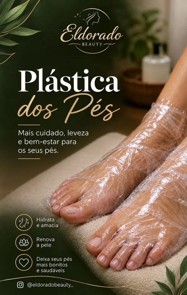 Arte da Plástica dos Pés da Eldorado Beauty: pés envoltos em filme para hidratação